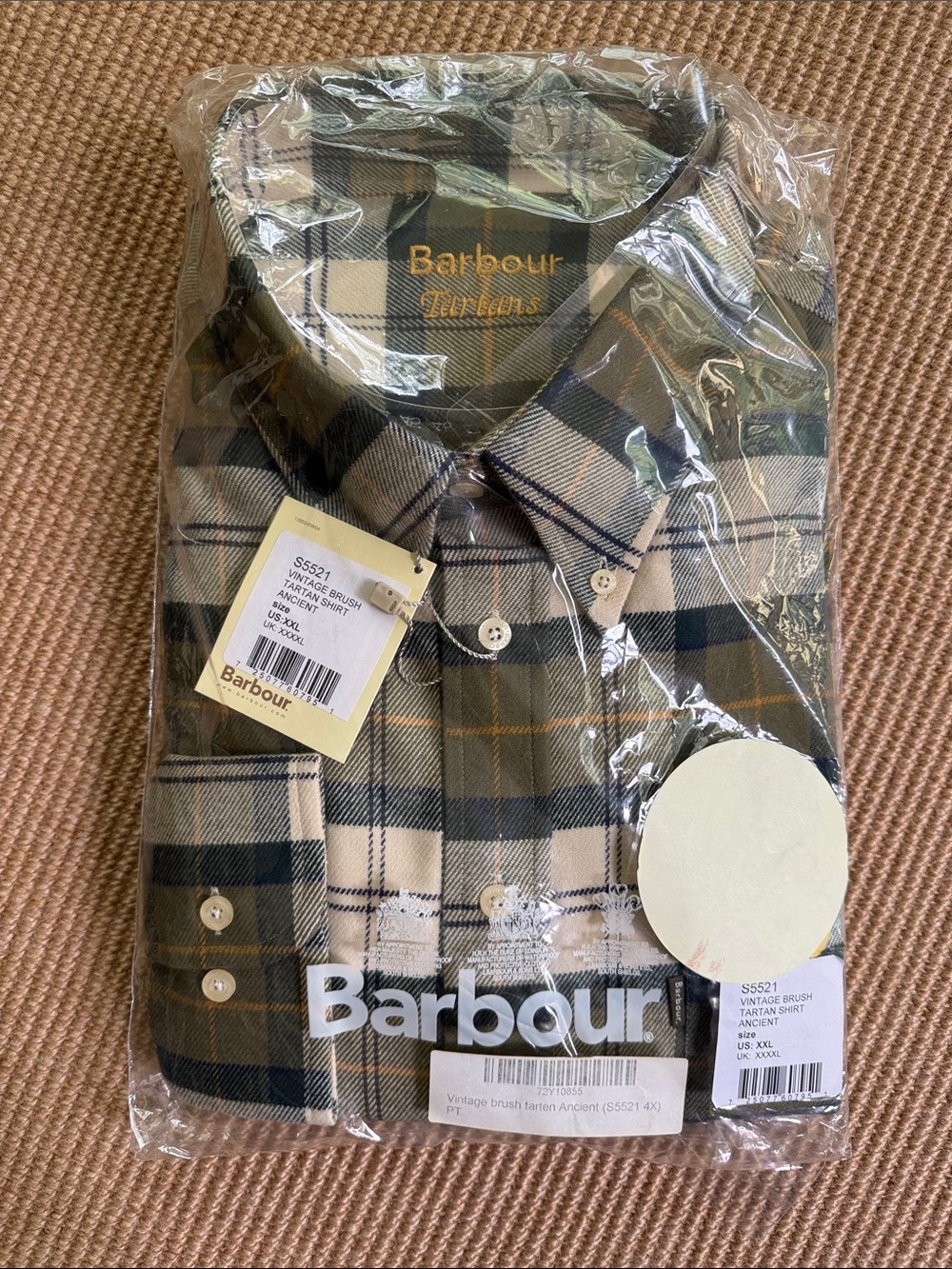 New in Bag Men’s Barbour Vintage Brush Tartan Flannel Shirt Ancient XXL